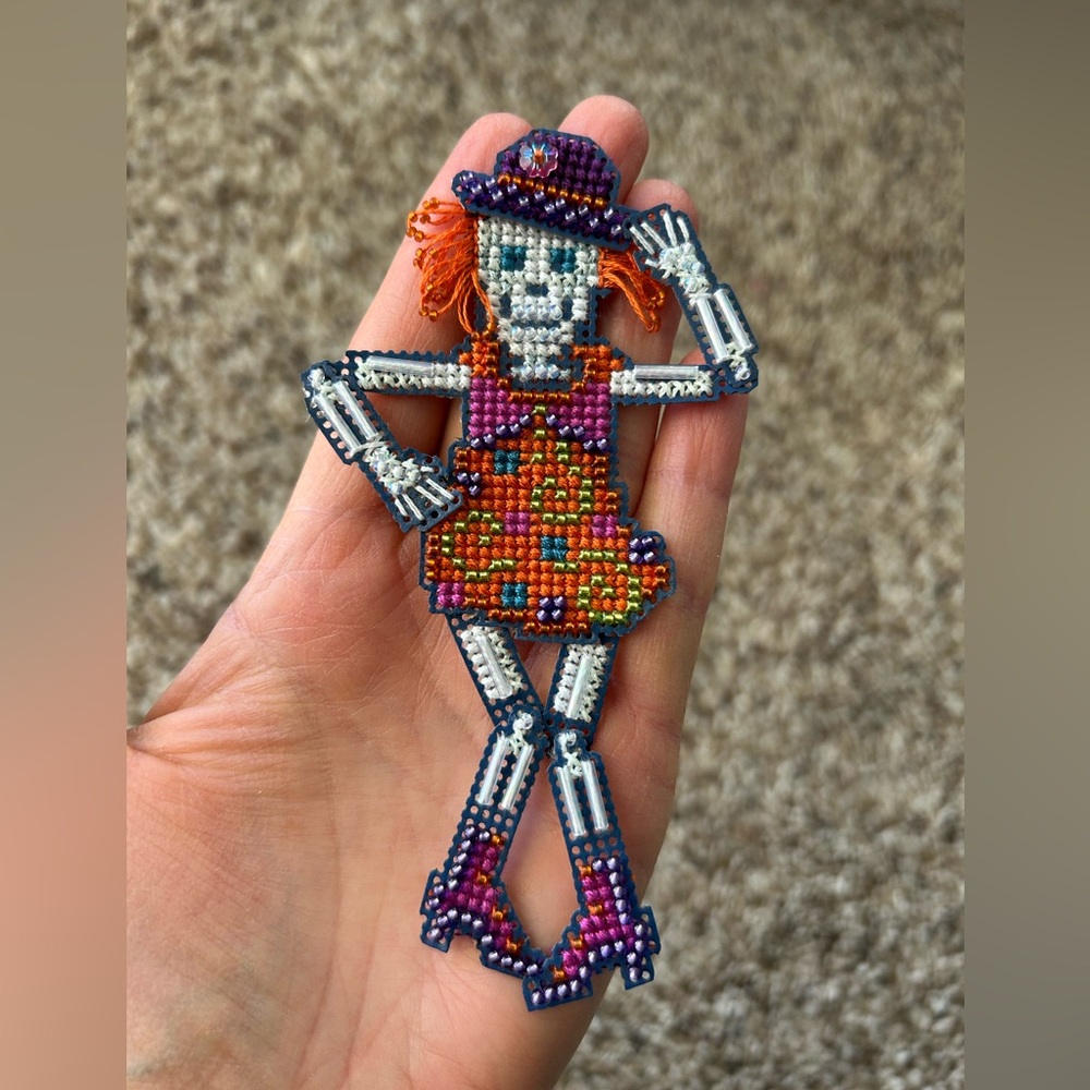 Hand embroidered and beaded skeleton ornament